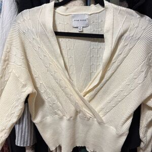 Pink Rose Women's V-Neck Cream Sweater